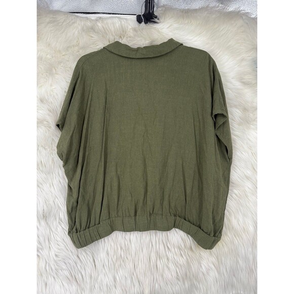 Maurices Olive Green Collared Wrap Top Linen Lagen Minimalist Boho Size 1X - Picture 7 of 8
